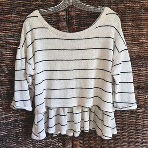 Anthropologie Postmark Latitudes Sweater Medium Cream Striped Nautical Coastal